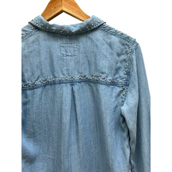 Rails Studded Chambray Denim Shirt Small Button Front Western Style - Picture 4 of 7